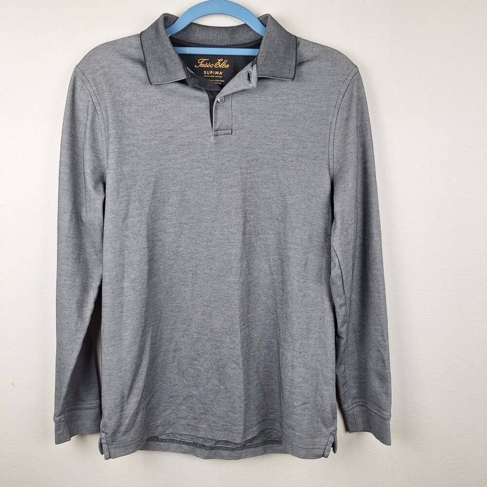 Tasso Elba Men's Supima Cotton Blend Long Sleeve Polo Shirt Gray Size S